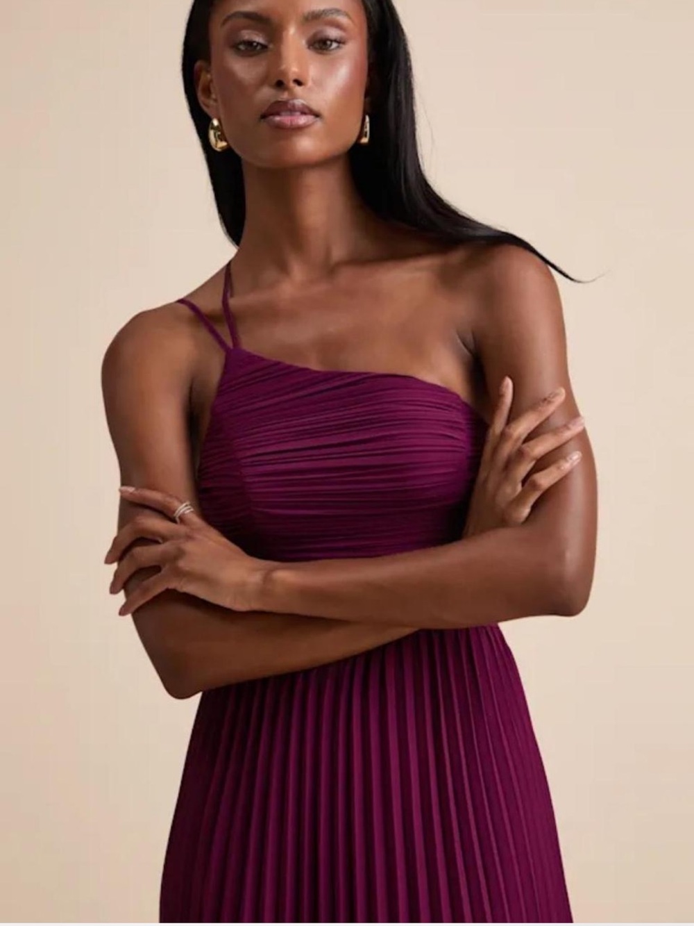 Lulus Wondrous Muse Plum Pleated One-Shoulder Midi Dress - Picture 3 of 4